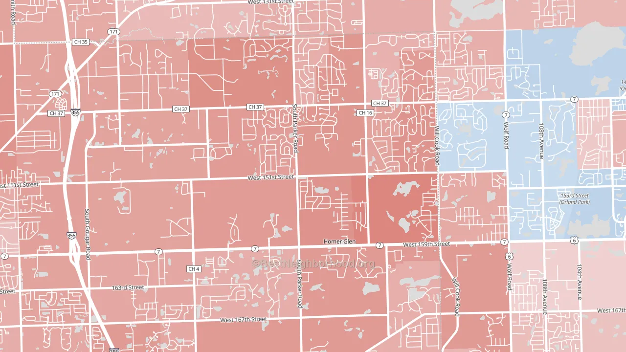 Homer Glen, IL block-group political-lean map