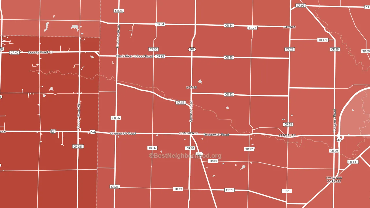 Homerville, OH block-group political-lean map