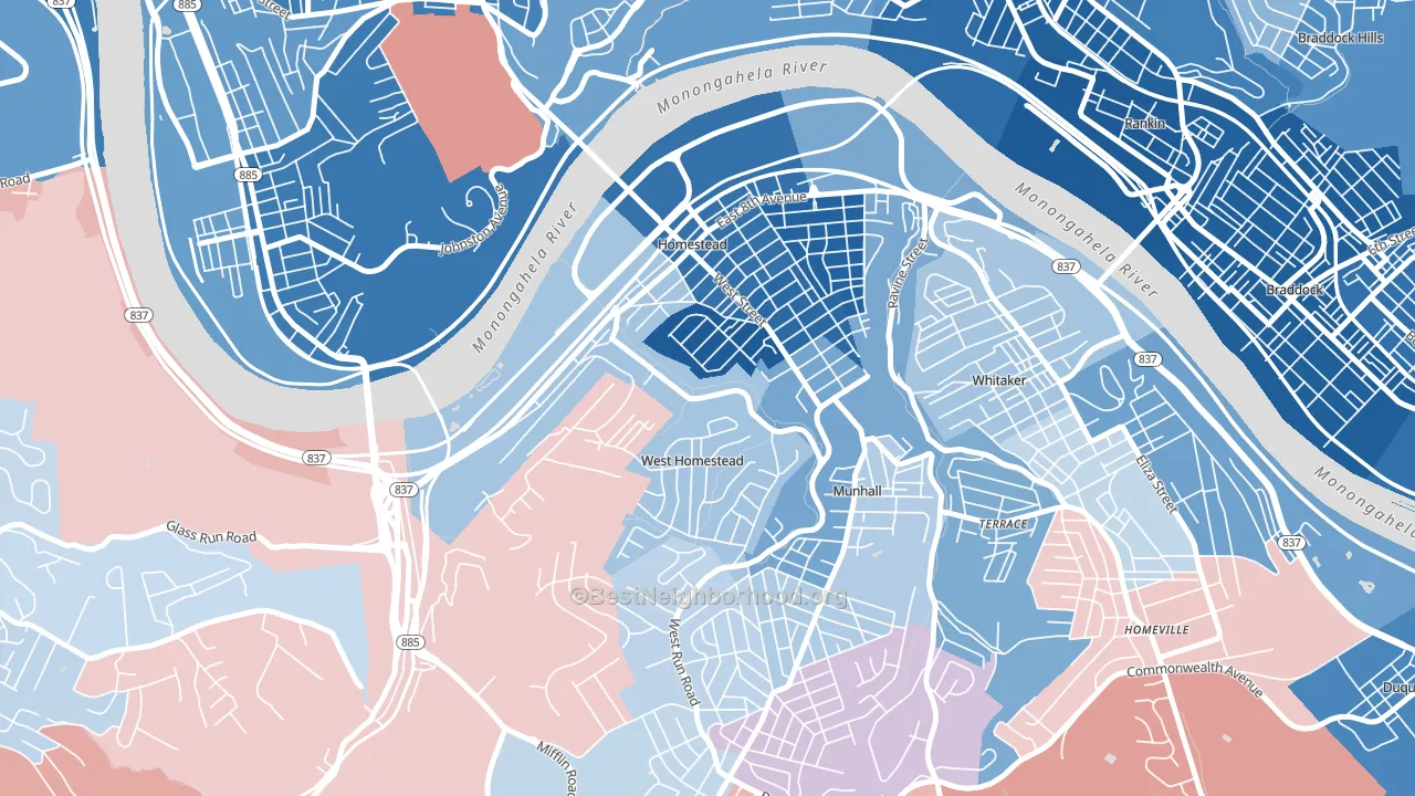Homestead, PA block-group political-lean map