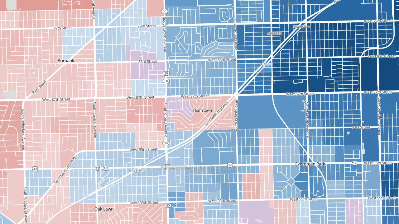 Hometown, IL block-group political-lean map