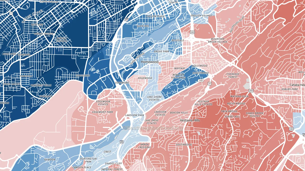 Homewood, AL block-group political-lean map