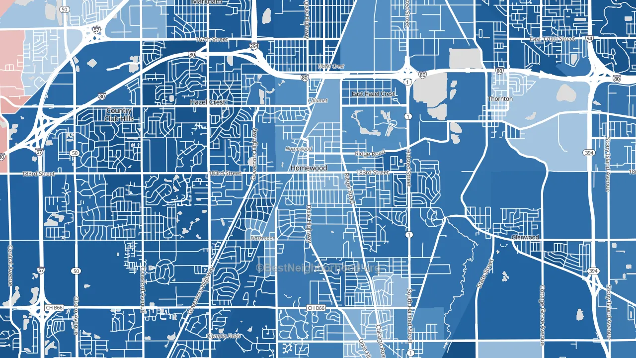 Homewood, IL block-group political-lean map
