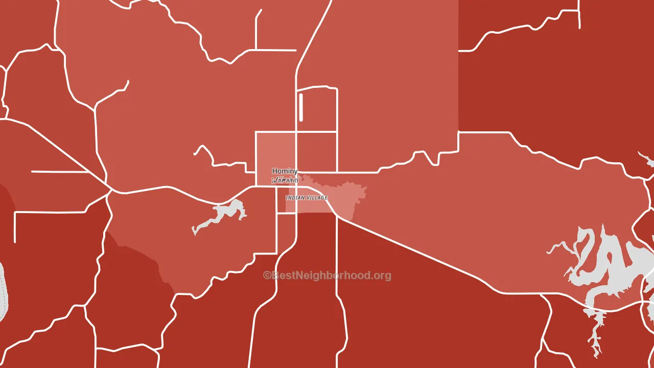 Hominy, OK block-group political-lean map