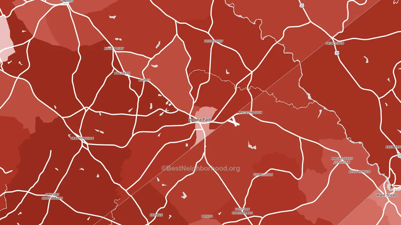 Honea Path, SC block-group political-lean map