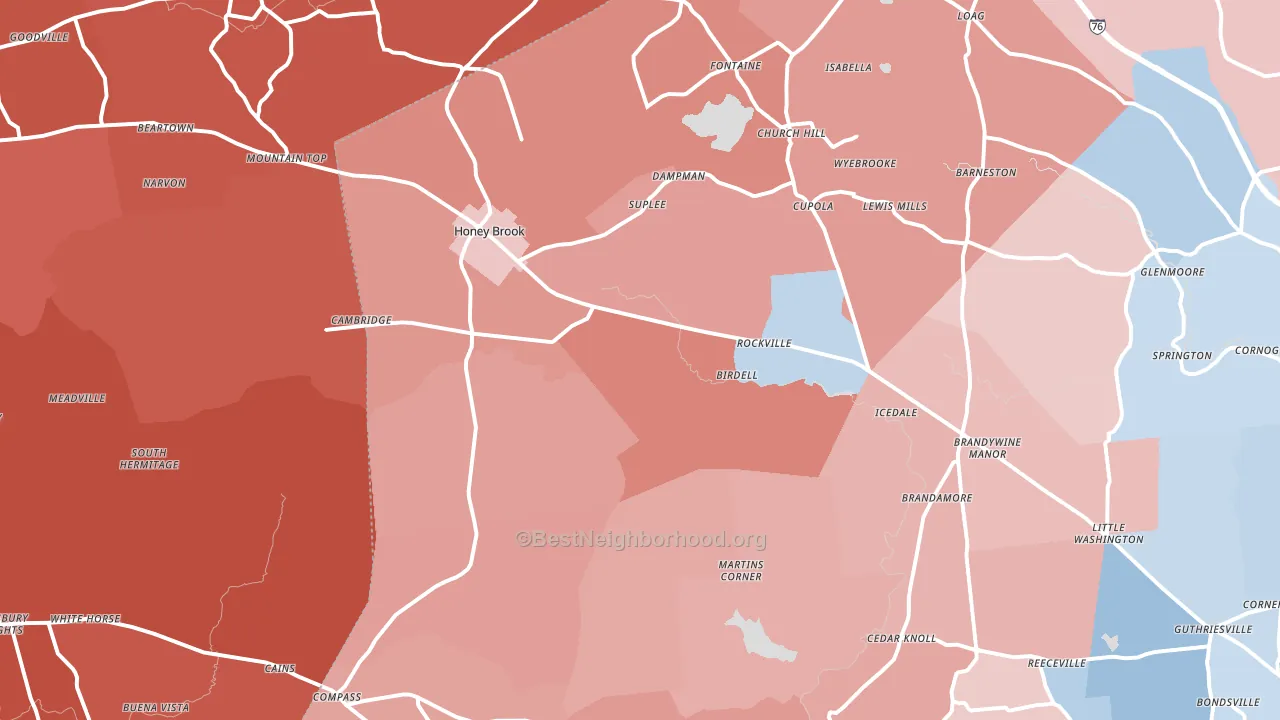 Honey Brook, PA block-group political-lean map