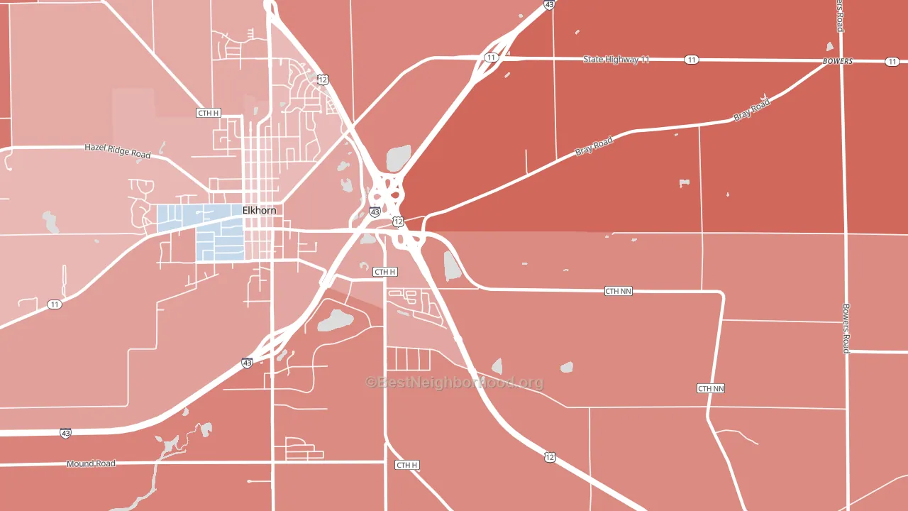 Honey Creek, WI block-group political-lean map