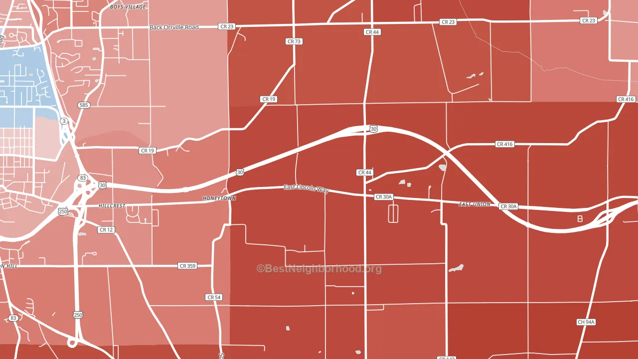Honeytown, OH block-group political-lean map