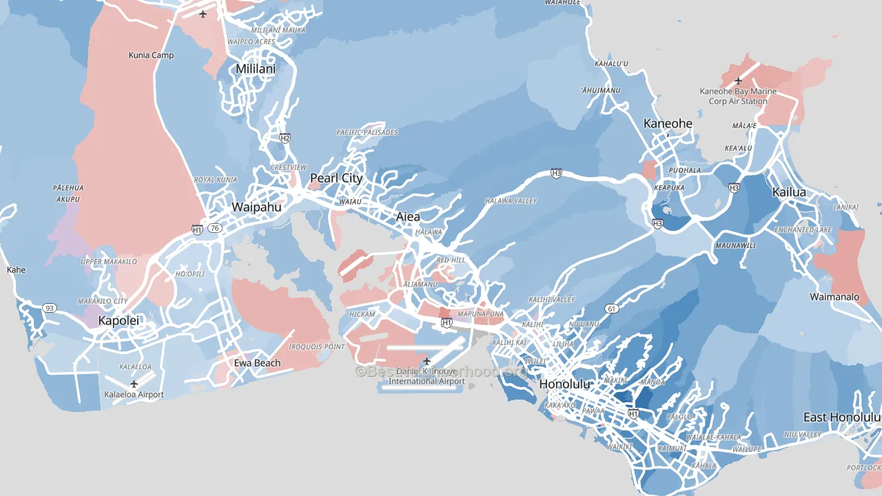 Honolulu County, HI block-group political-lean map