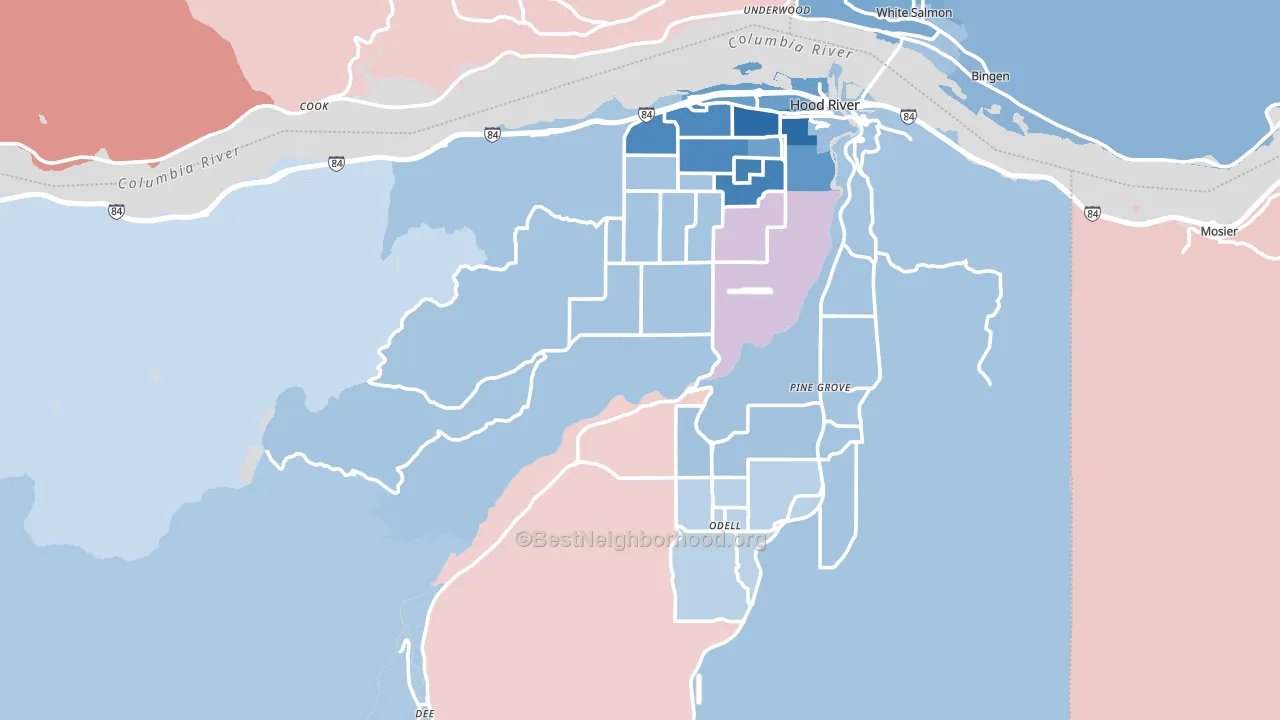 Hood River County, OR block-group political-lean map