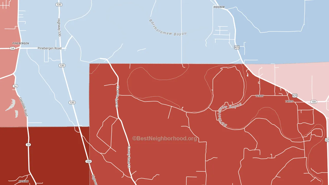 Hooker, AR block-group political-lean map