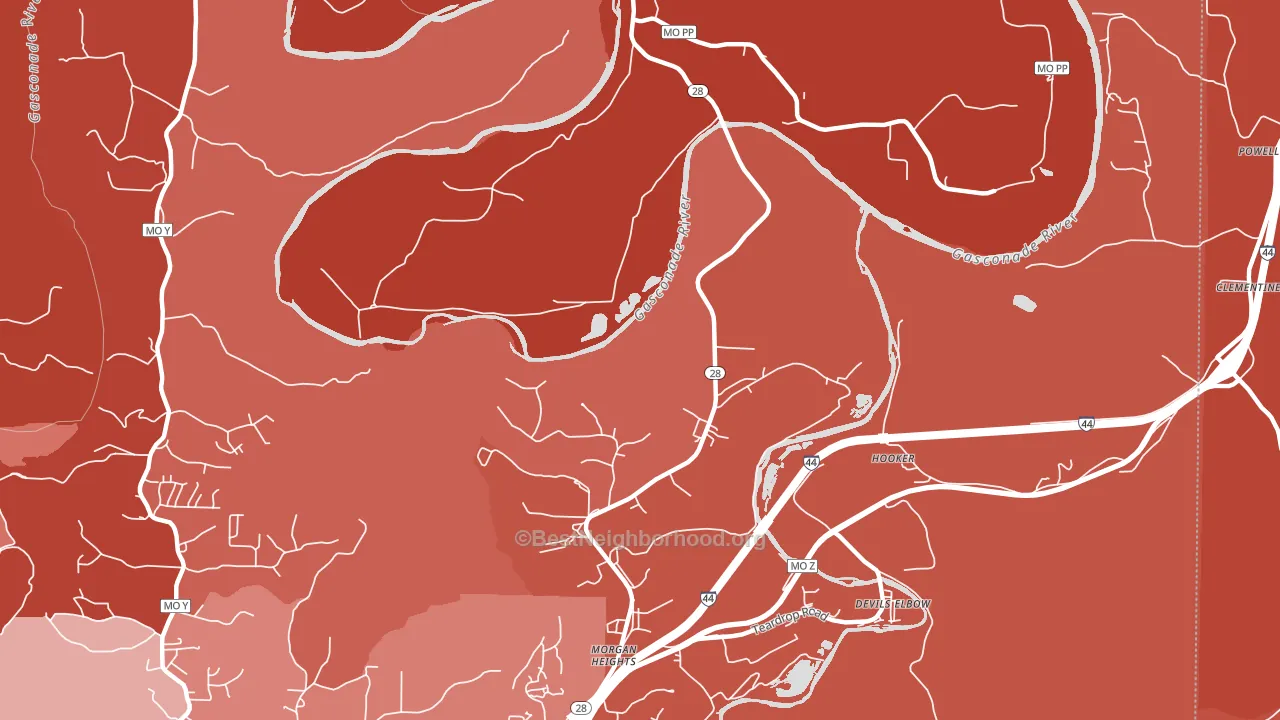 Hooker, MO block-group political-lean map