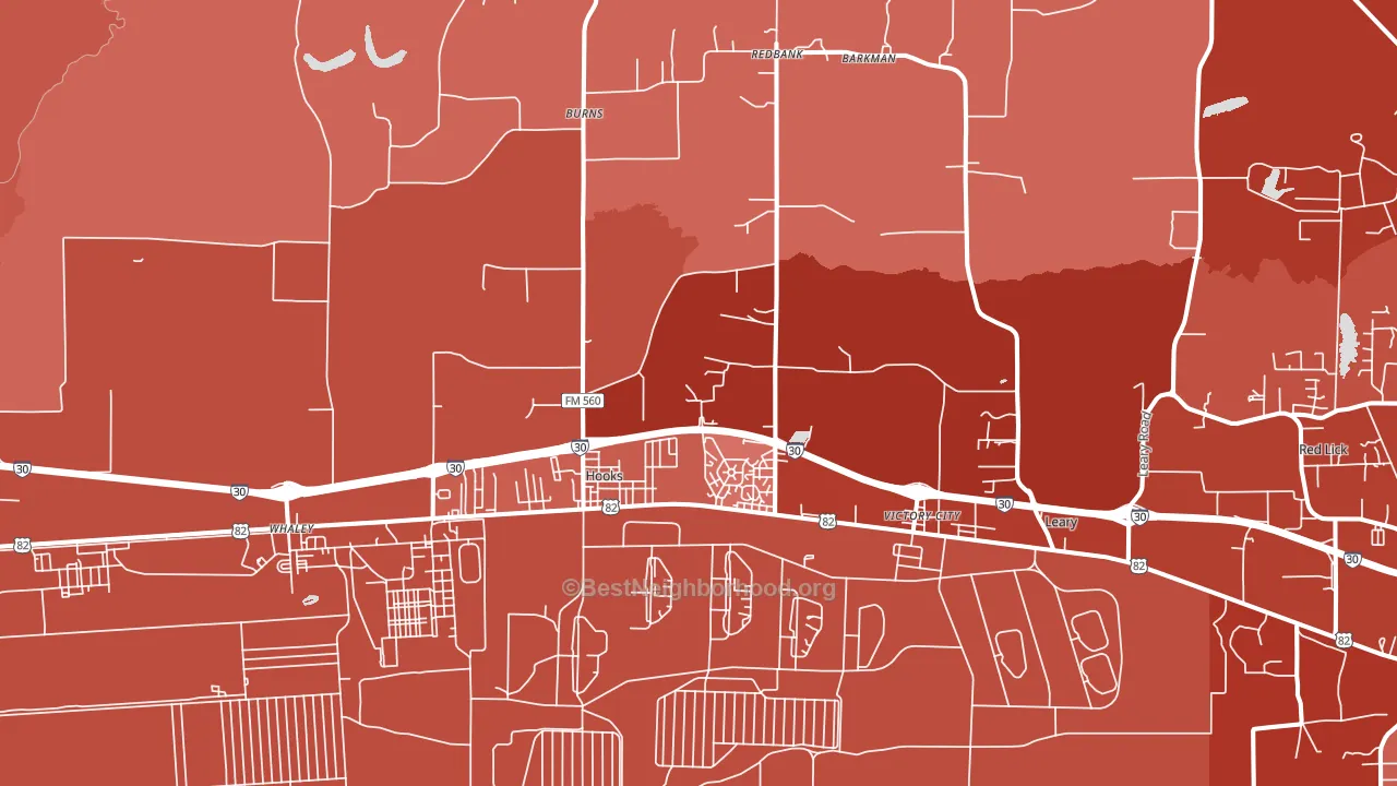 Hooks, TX block-group political-lean map
