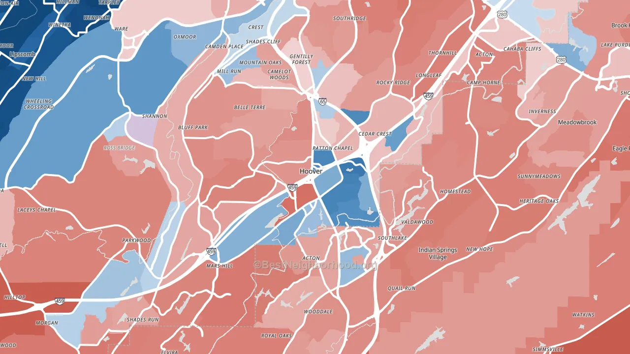 Hoover, AL block-group political-lean map