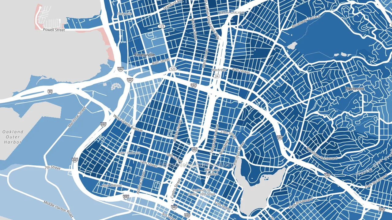 Hoover-Foster, Oakland, CA block-group political-lean map