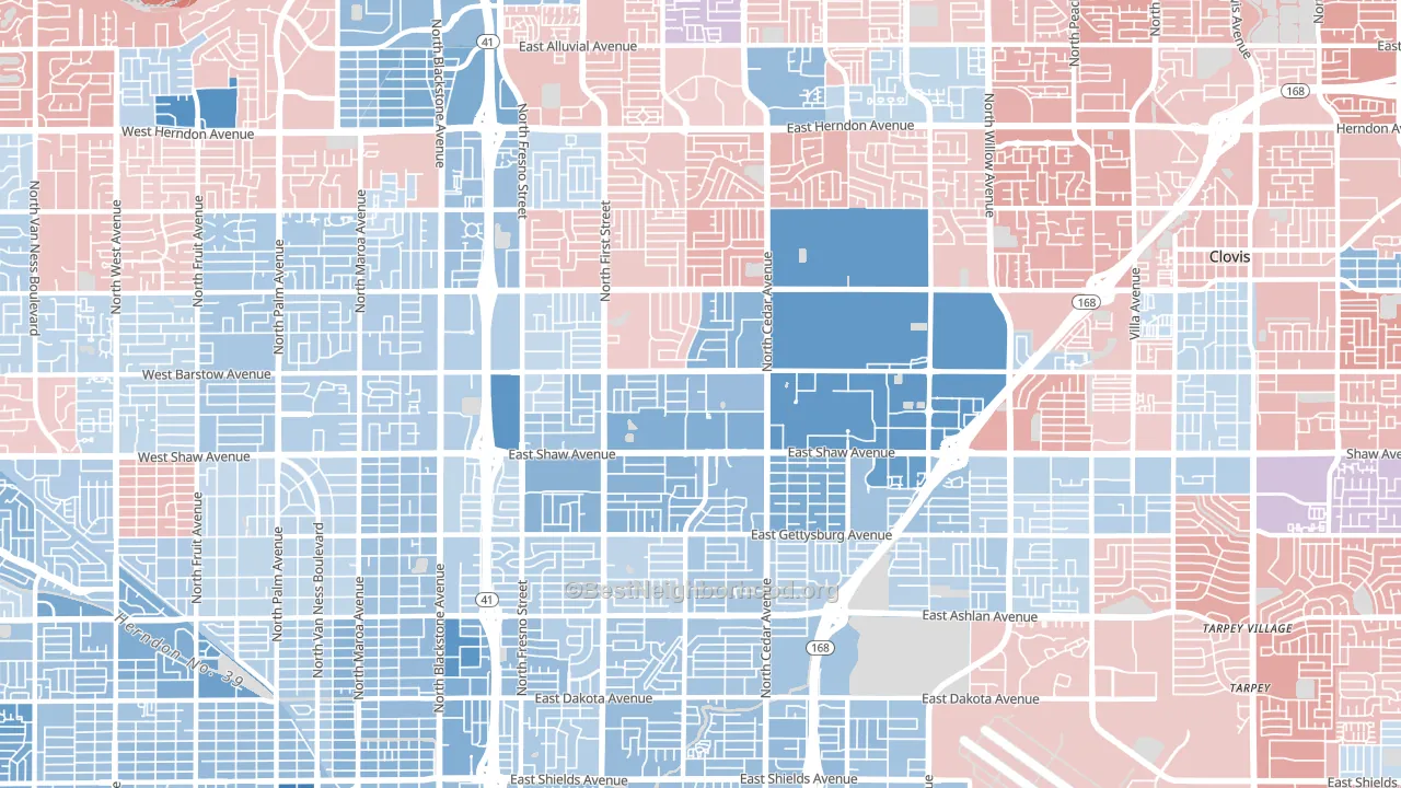 Hoover, Fresno, CA block-group political-lean map