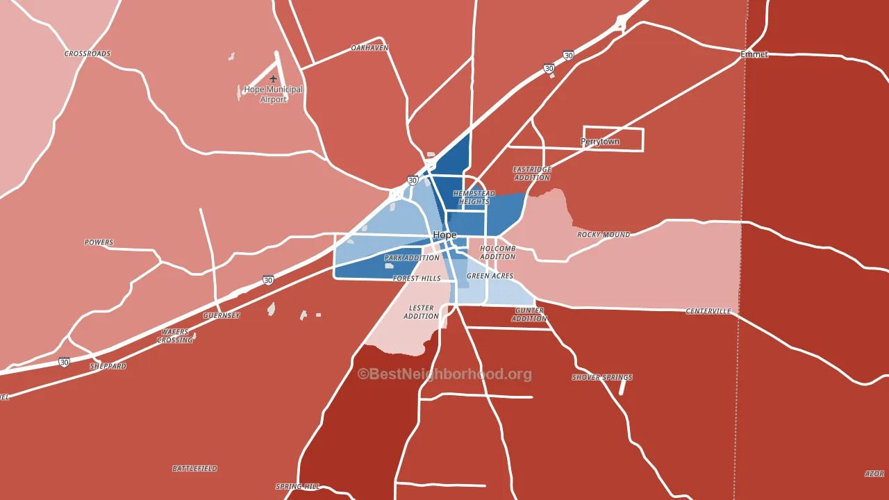Hope, AR block-group political-lean map