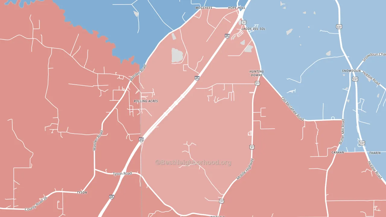 Hope Hull, AL block-group political-lean map