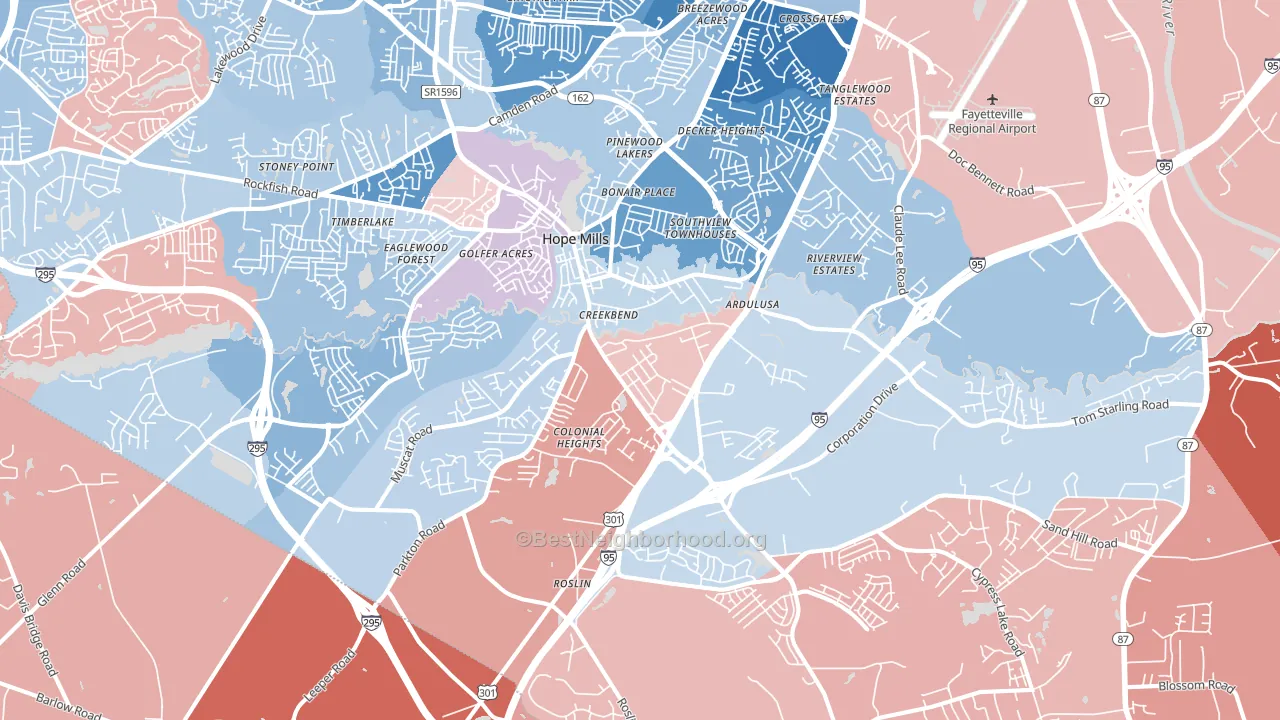 Hope Mills, NC block-group political-lean map