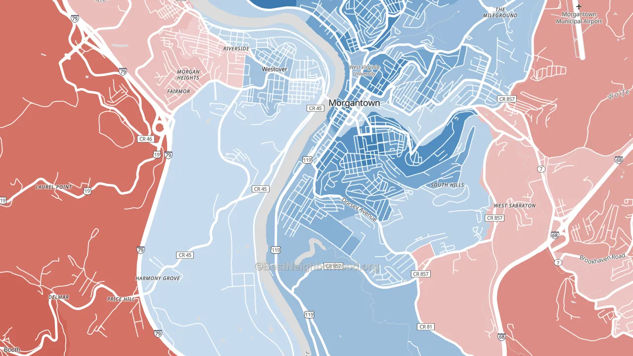 Hopecrest, Morgantown, WV block-group political-lean map