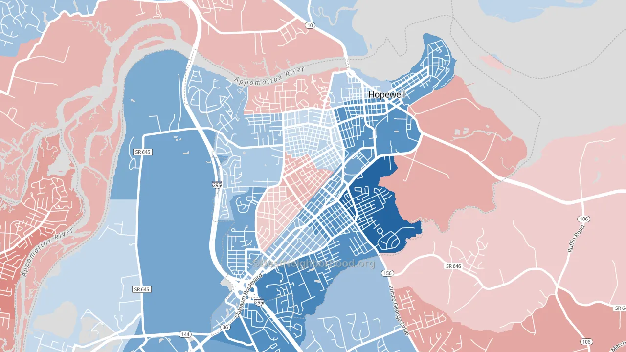 Hopewell City, VA block-group political-lean map