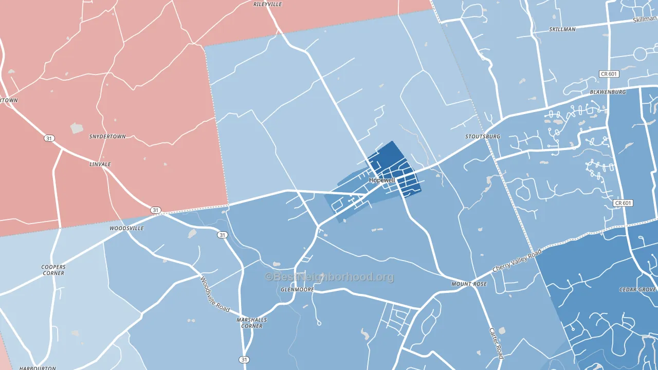 Hopewell, NJ block-group political-lean map