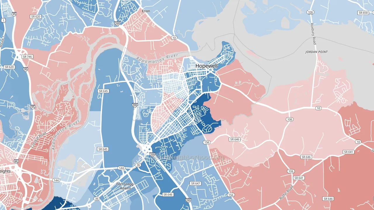 Hopewell, VA block-group political-lean map