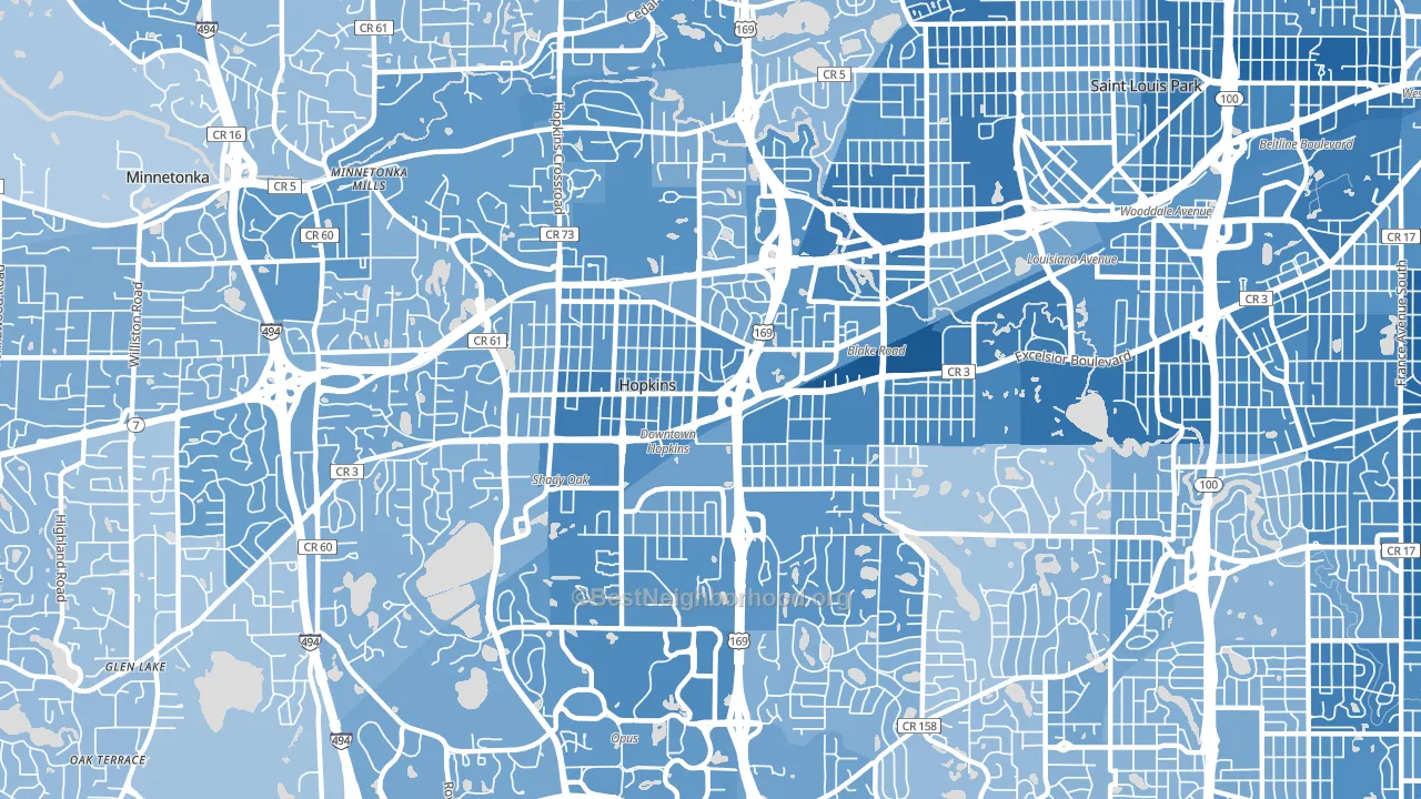 Hopkins, MN block-group political-lean map