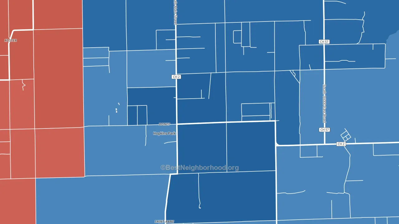 Hopkins Park, IL block-group political-lean map