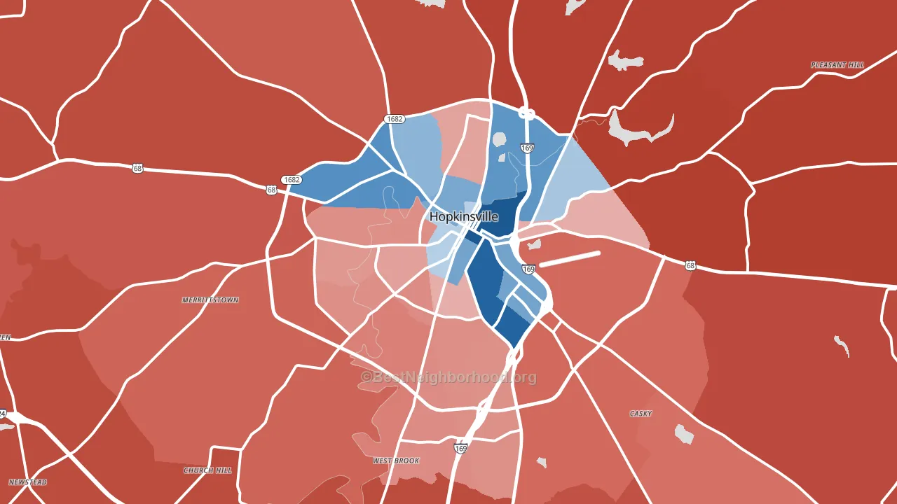 Hopkinsville, KY block-group political-lean map