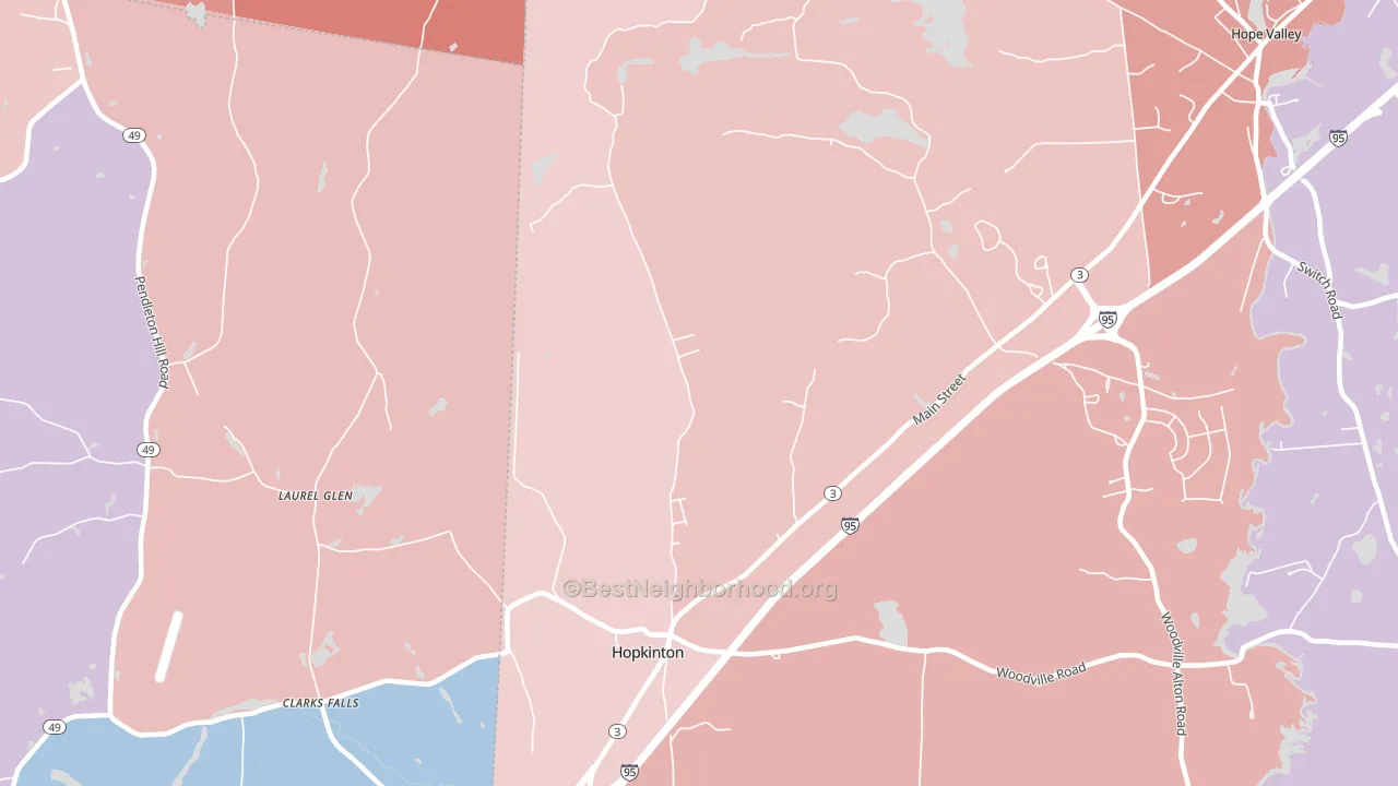 Hopkinton, RI block-group political-lean map