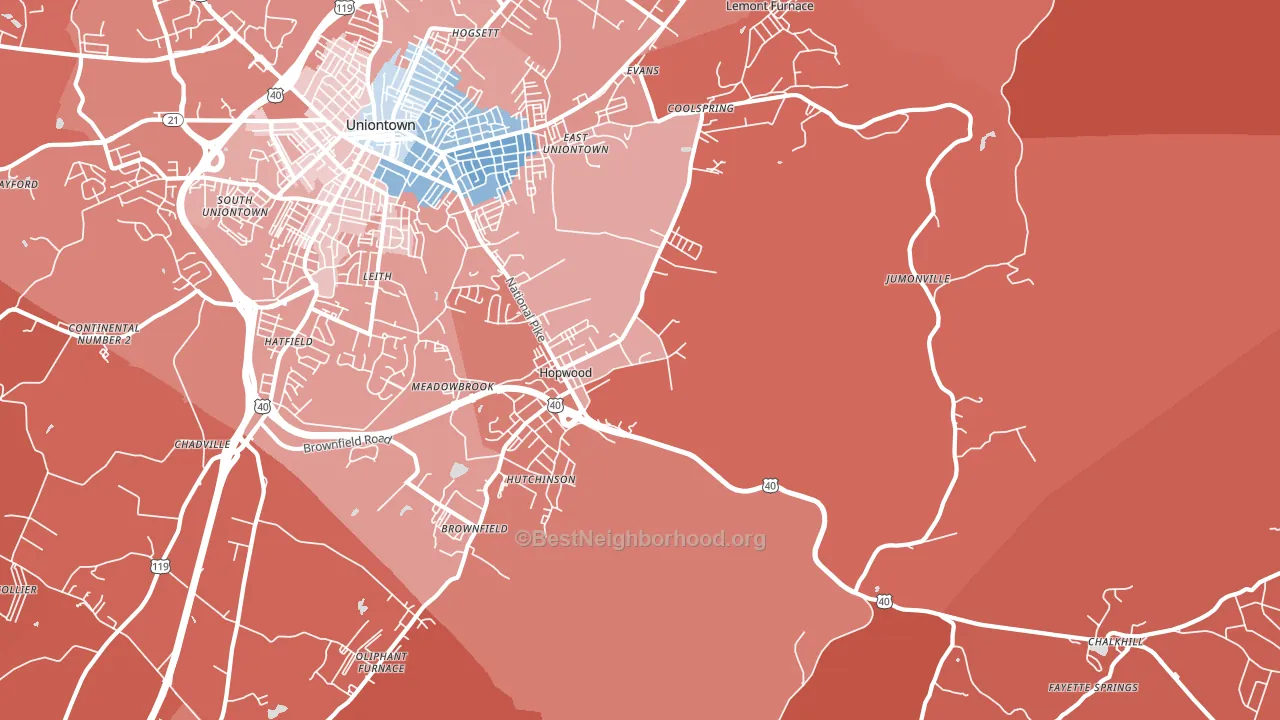 Hopwood, PA block-group political-lean map