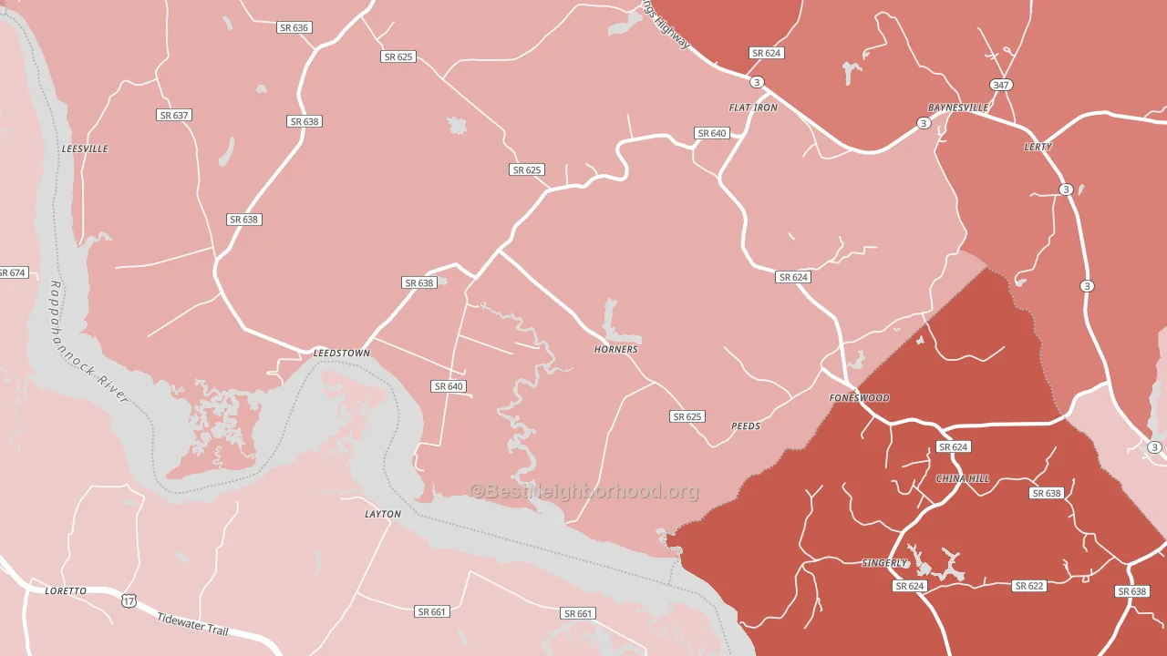 Horners, VA block-group political-lean map