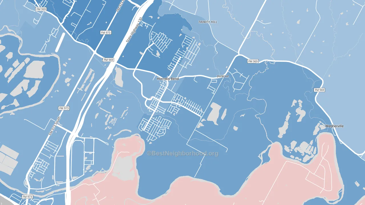 Hornsby Bend, TX block-group political-lean map