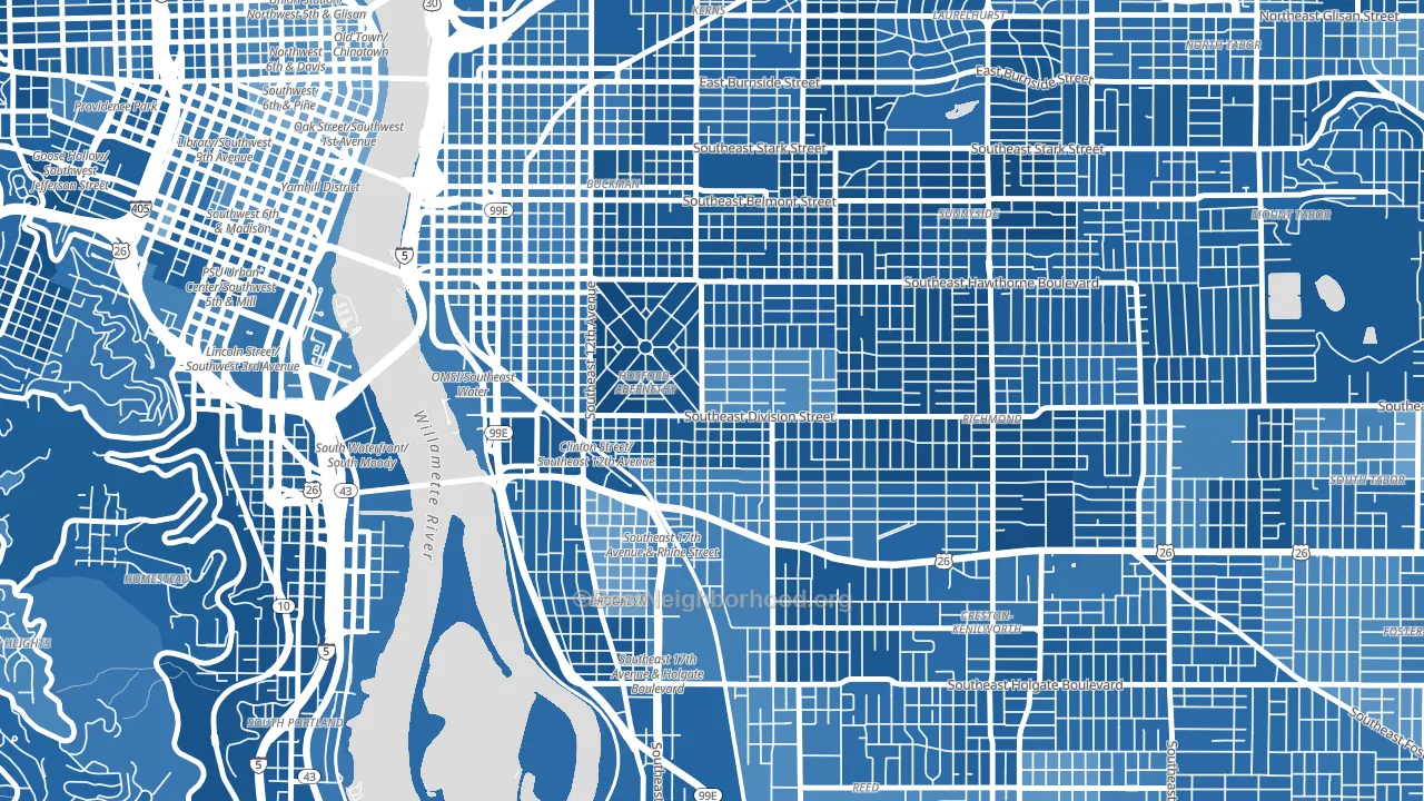 Hosford-Abernethy, Portland, OR block-group political-lean map