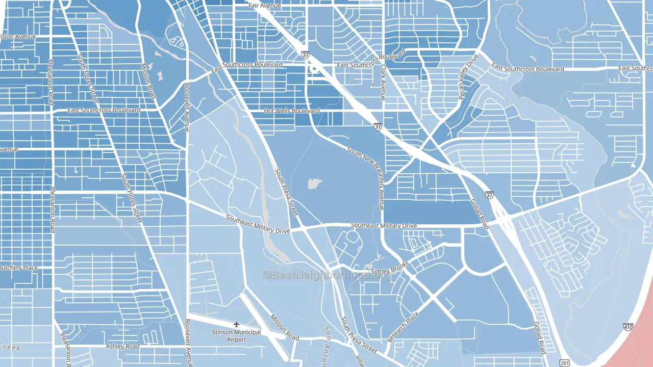 Hot Wells, San Antonio, TX block-group political-lean map