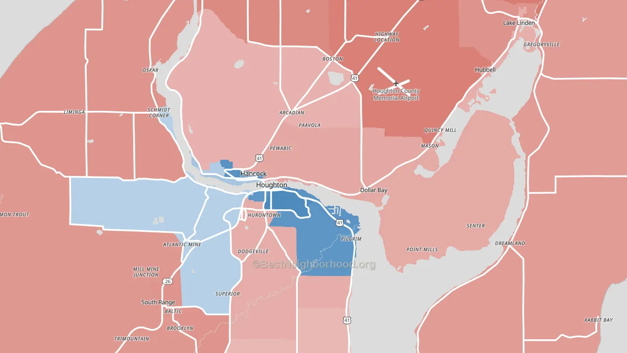 Houghton County, MI block-group political-lean map