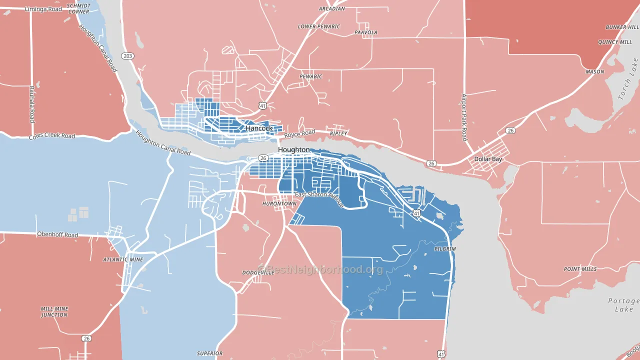 Houghton, MI block-group political-lean map