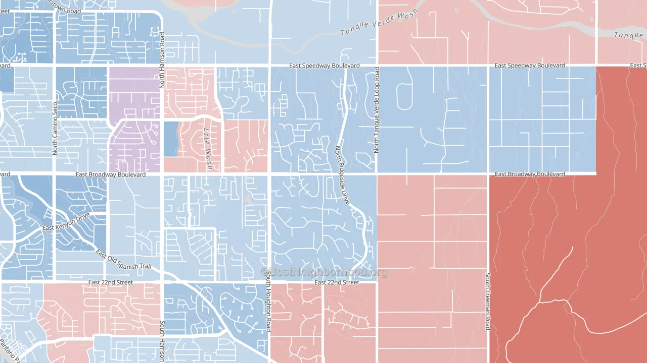 Houghton, Tucson, AZ block-group political-lean map