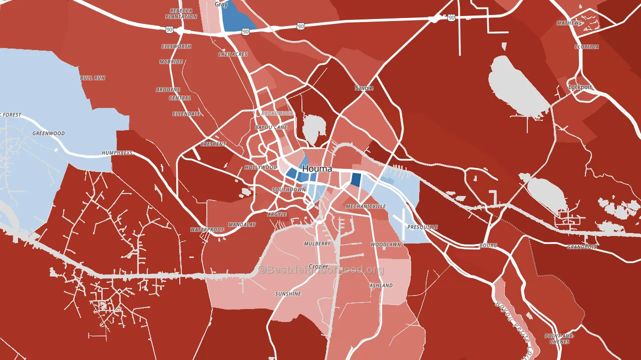 Houma, LA block-group political-lean map