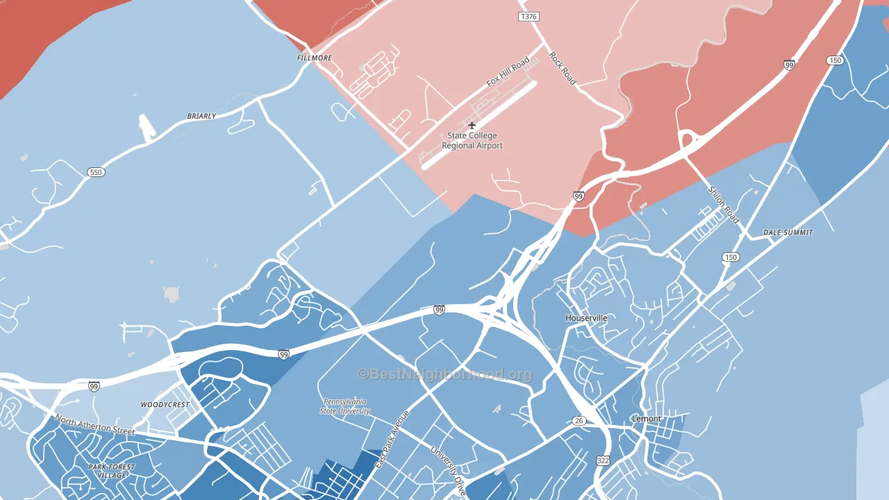 Houserville, PA block-group political-lean map