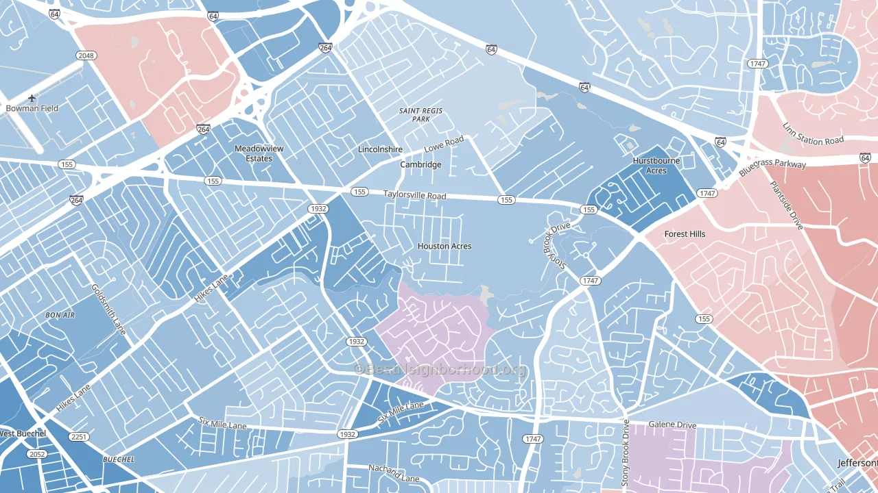 Houston Acres, KY block-group political-lean map