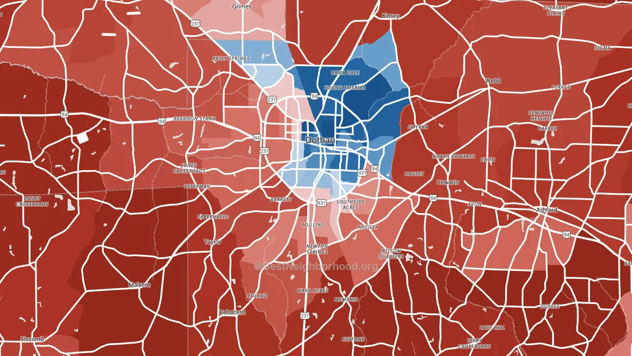 Houston County, AL block-group political-lean map