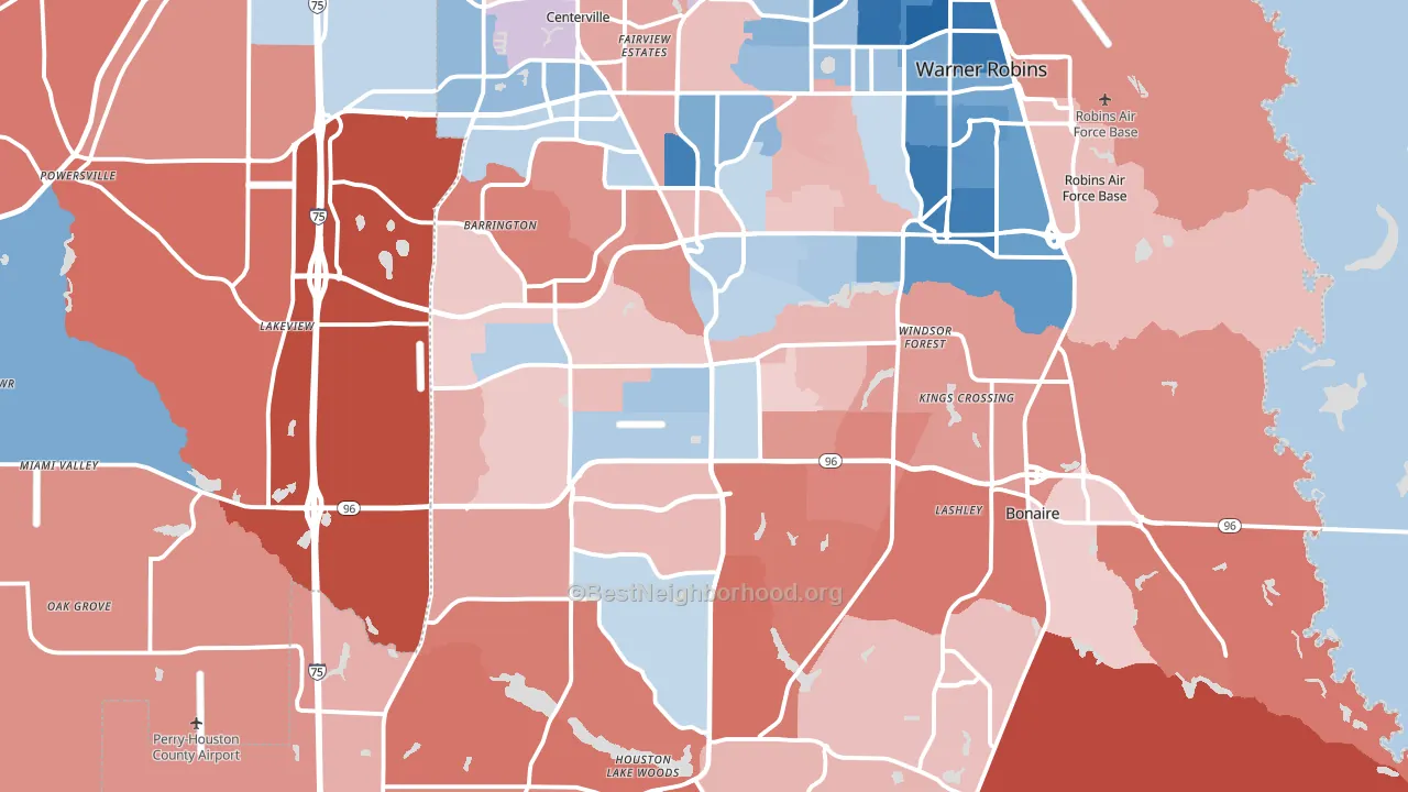 Houston County, GA block-group political-lean map