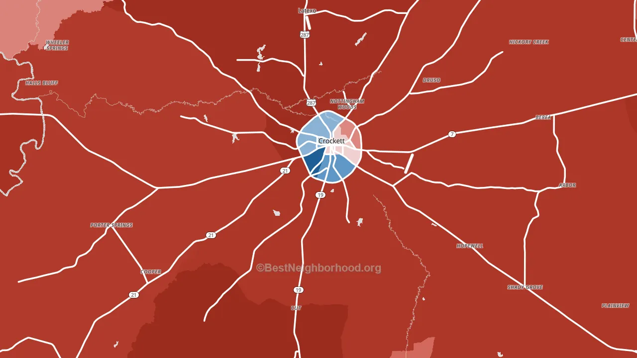 Houston County, TX block-group political-lean map