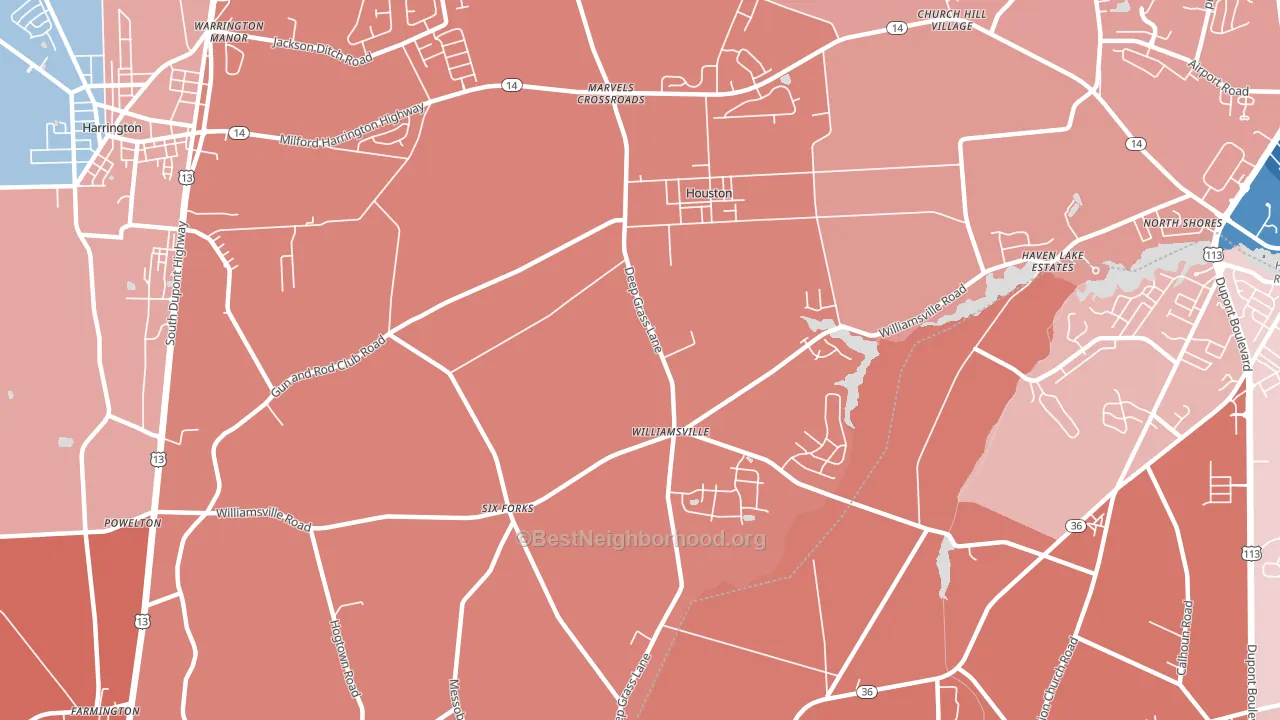 Houston, DE block-group political-lean map