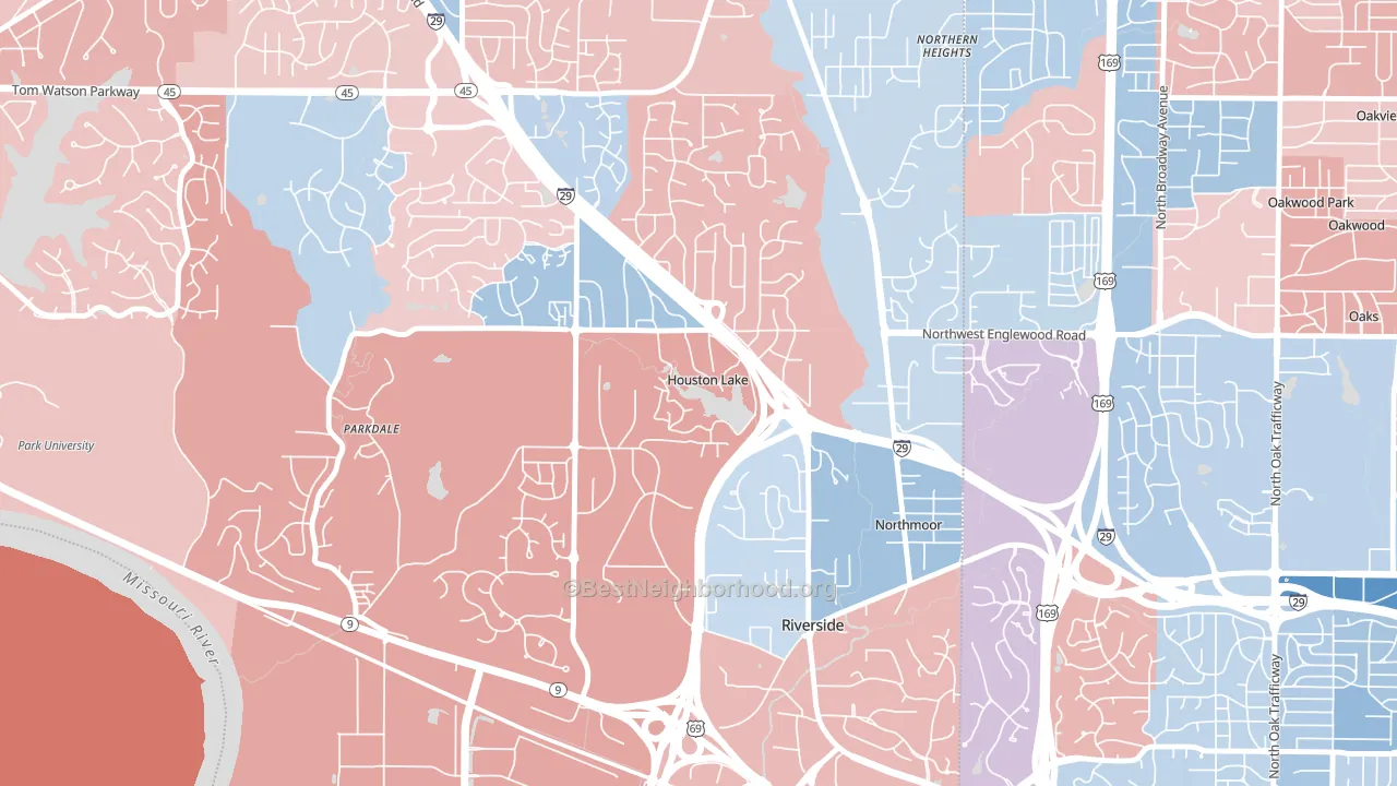 Houston Lake, MO block-group political-lean map