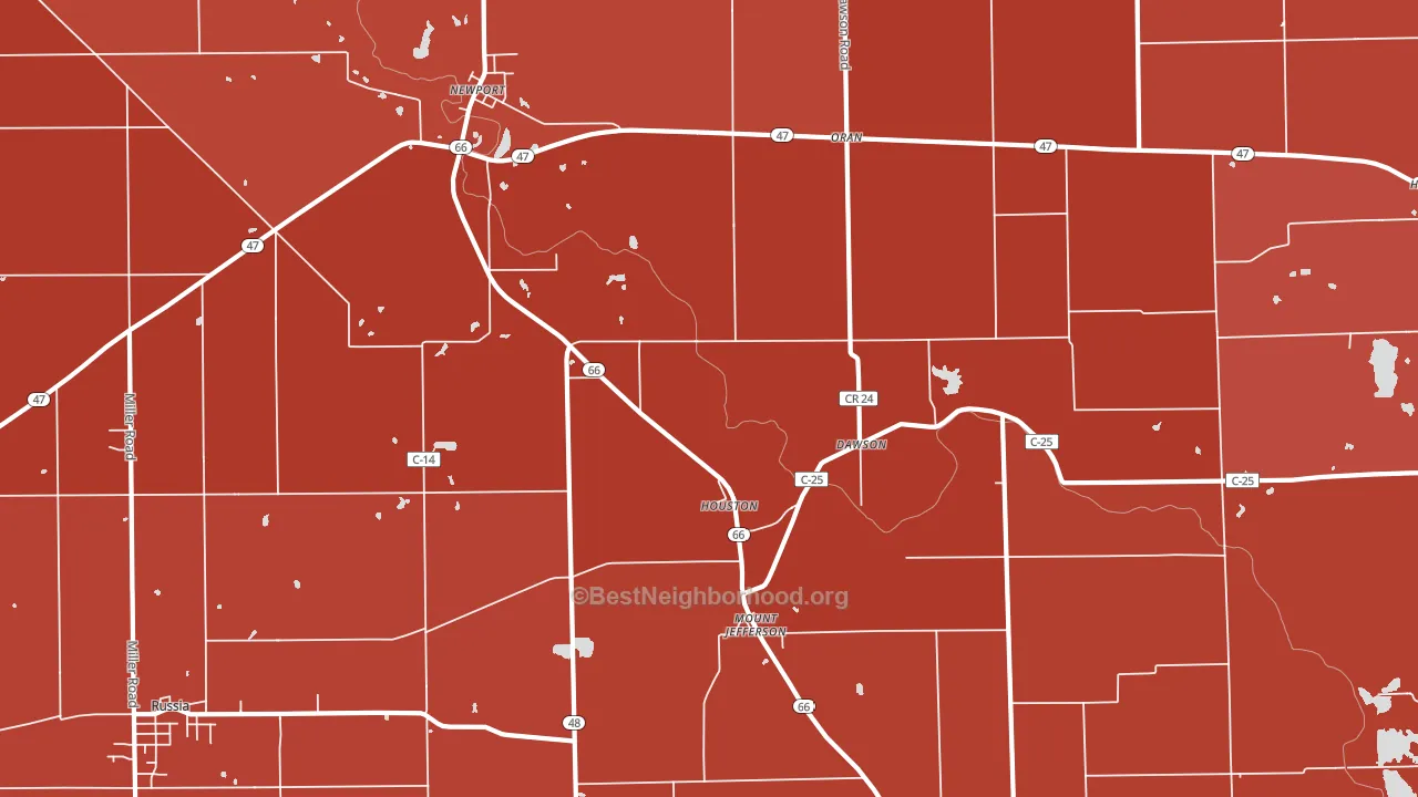 Houston, OH block-group political-lean map