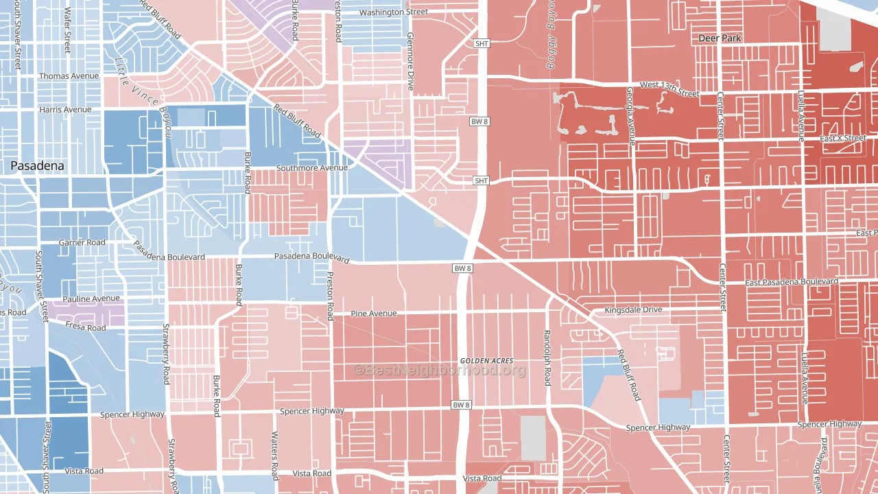 Houston Suburban Homes, Pasadena, TX block-group political-lean map
