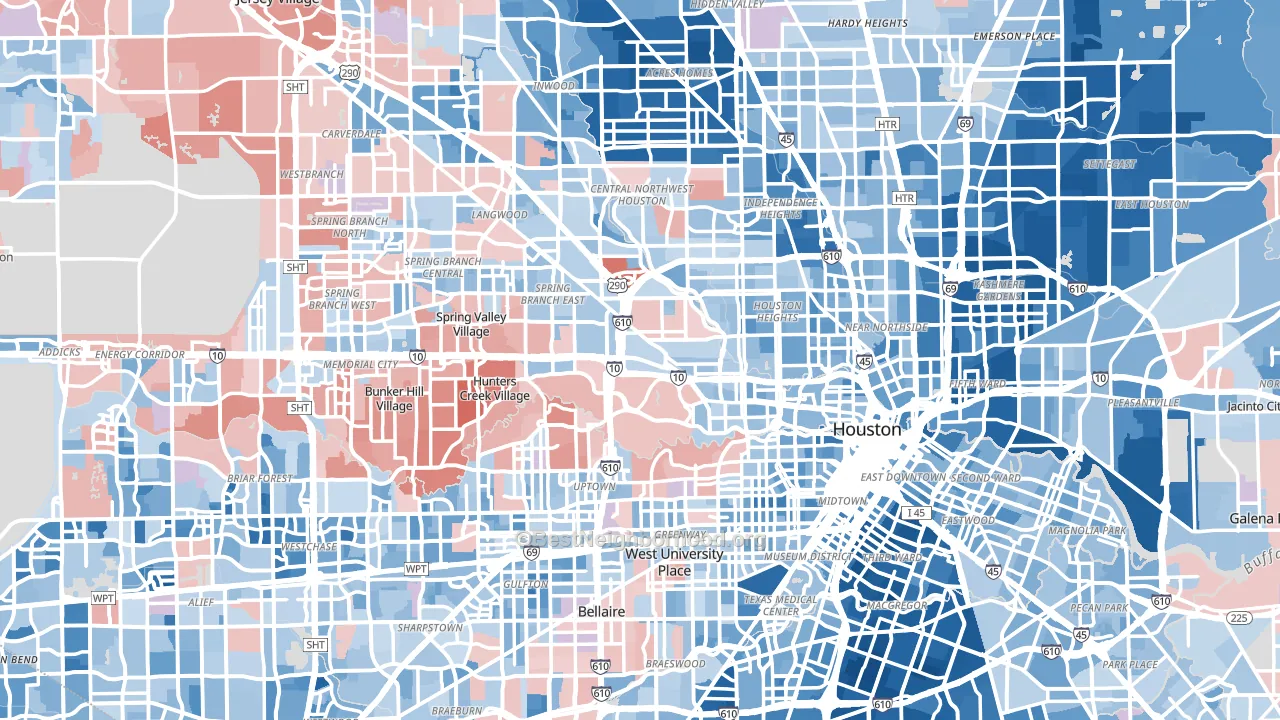 Houston, TX block-group political-lean map