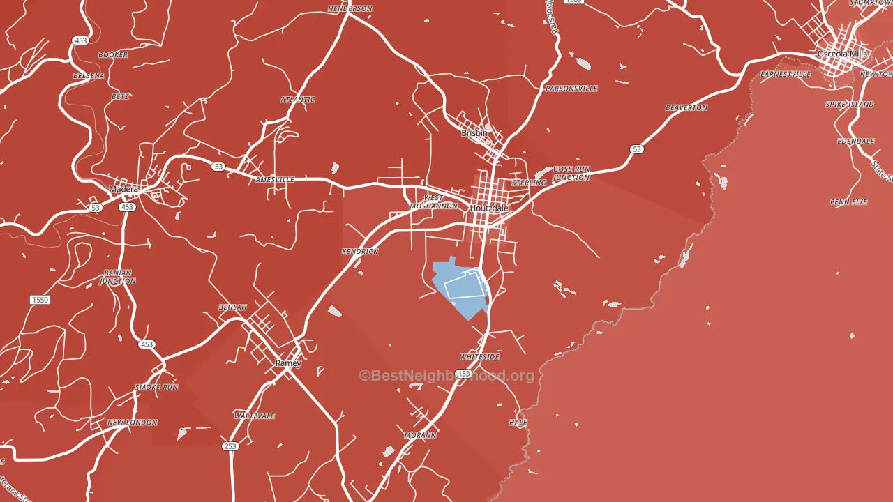 Houtzdale, PA block-group political-lean map